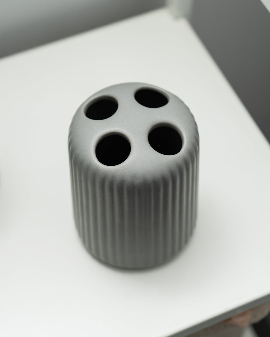 Matt Grey Ridged Toothbrush Holder