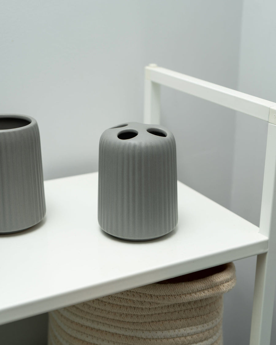 Matt Grey Ridged Toothbrush Holder