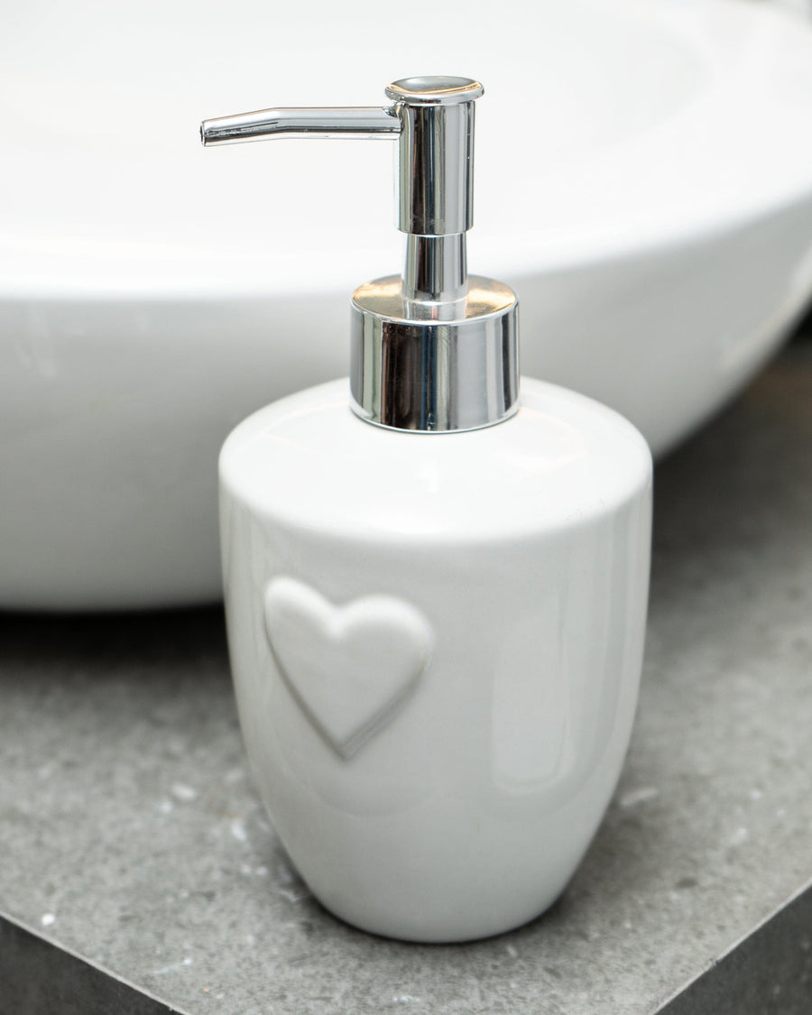 White Embossed Heart Lotion Dispenser