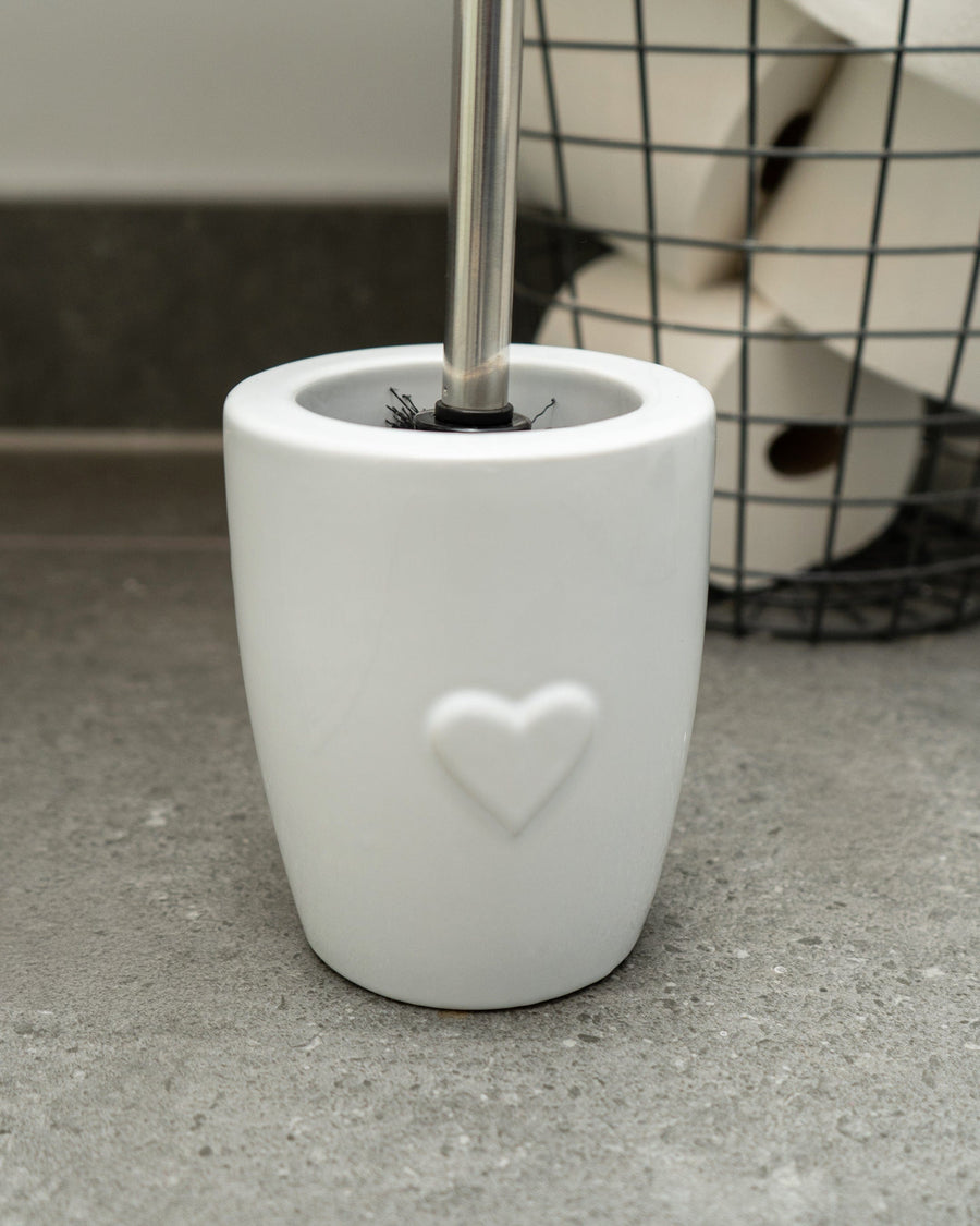 White Embossed Heart Toilet Brush Holder