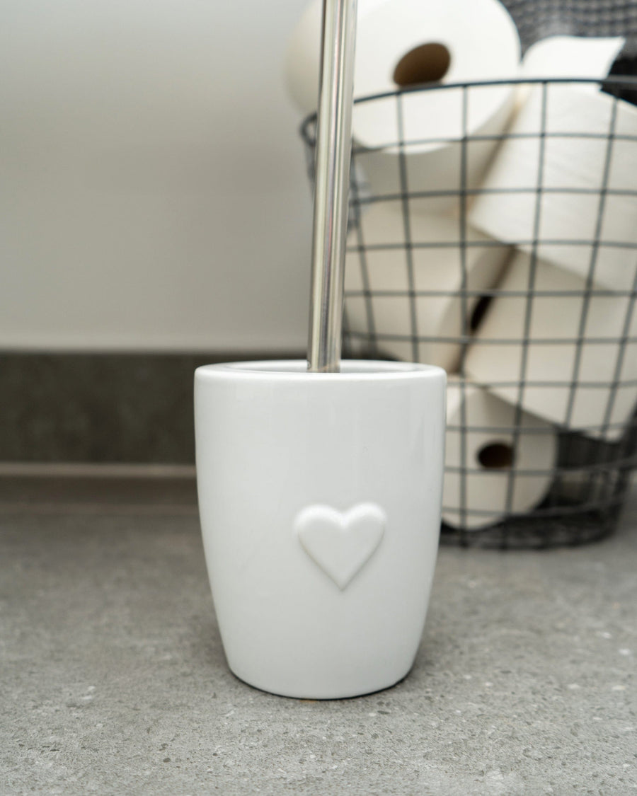 White Embossed Heart Toilet Brush Holder