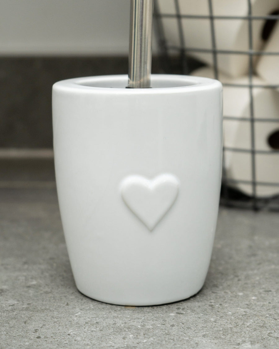 White Embossed Heart Toilet Brush Holder