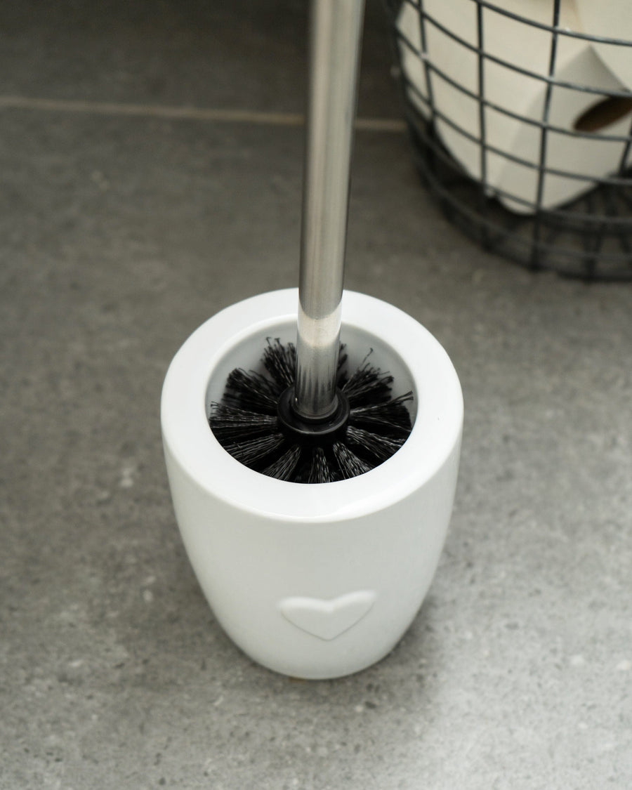 White Embossed Heart Toilet Brush Holder