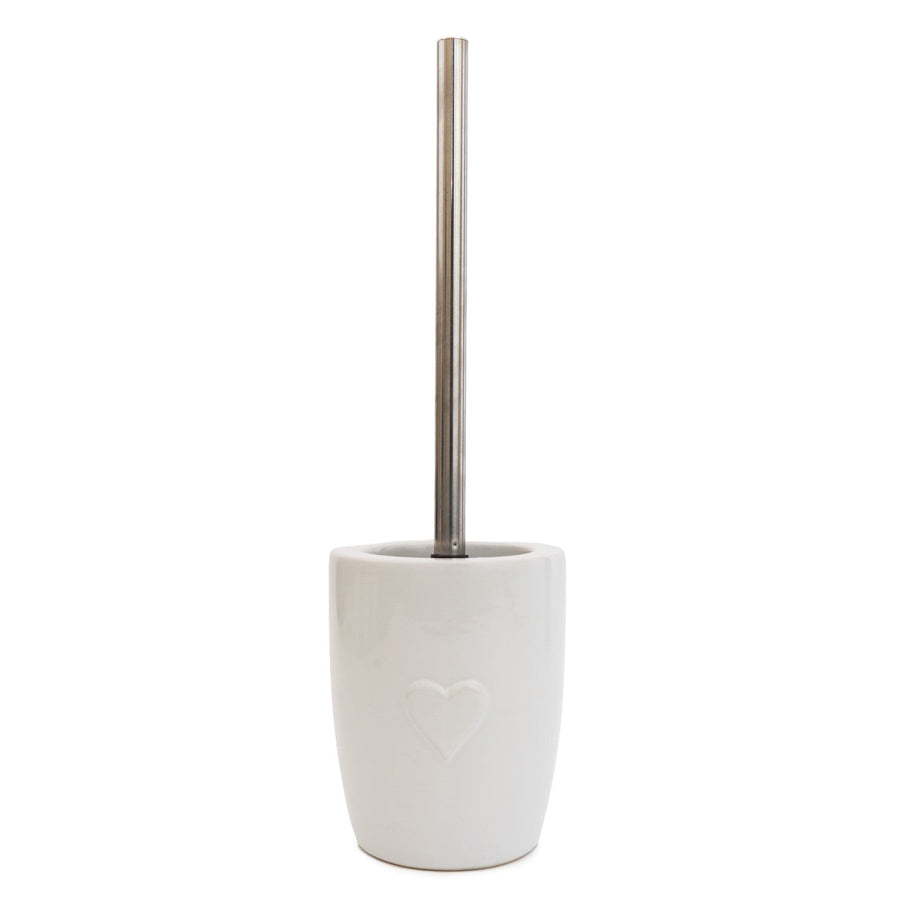 White Embossed Heart Toilet Brush Holder