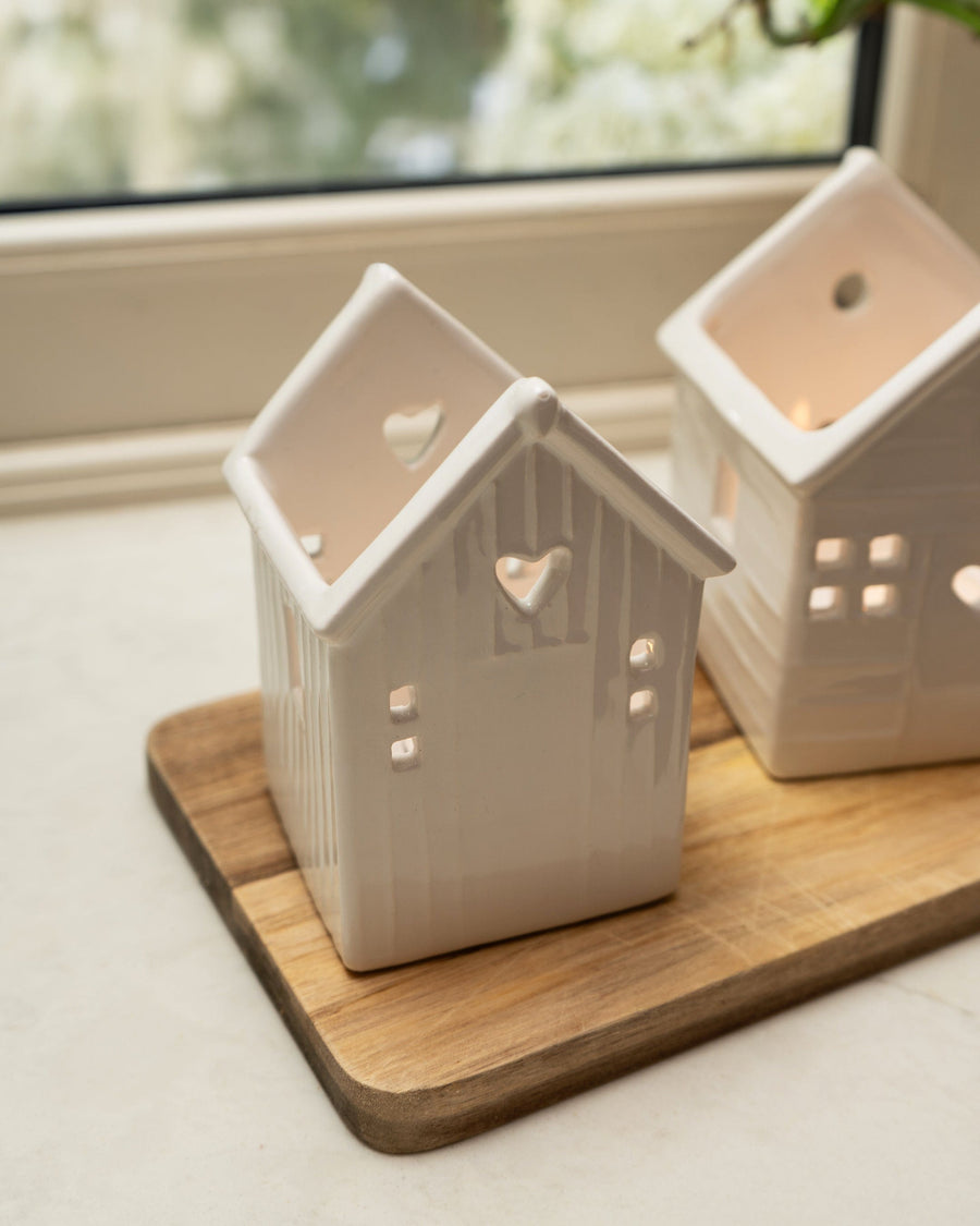 Small White Beach Hut Tealight Holder