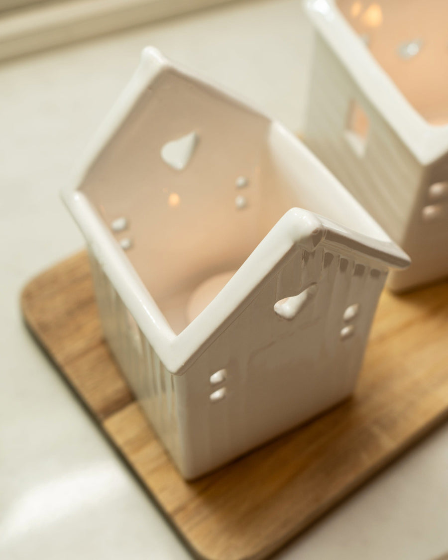 Small White Beach Hut Tealight Holder