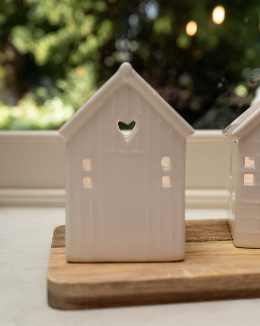 Small White Beach Hut Tealight Holder