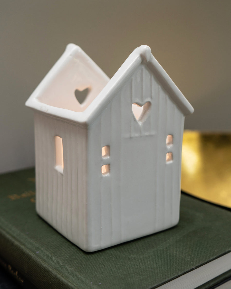 Small White Beach Hut Tealight Holder