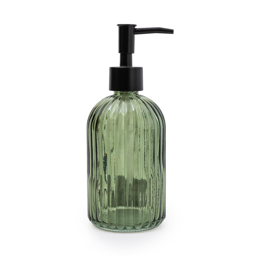 Green Ribbed Glass Soap Dispenser