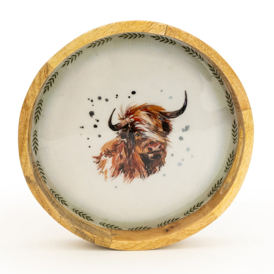 Highland Cow Round Mango Wood Tray