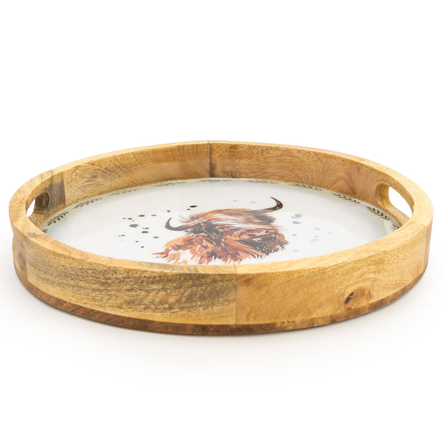 Highland Cow Round Mango Wood Tray