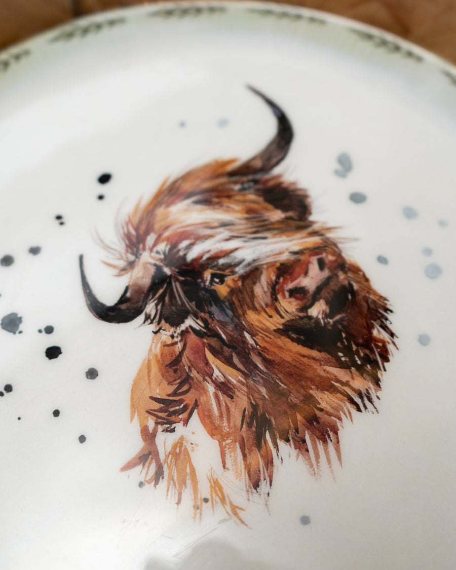 Highland Cow Round Mango Wood Tray