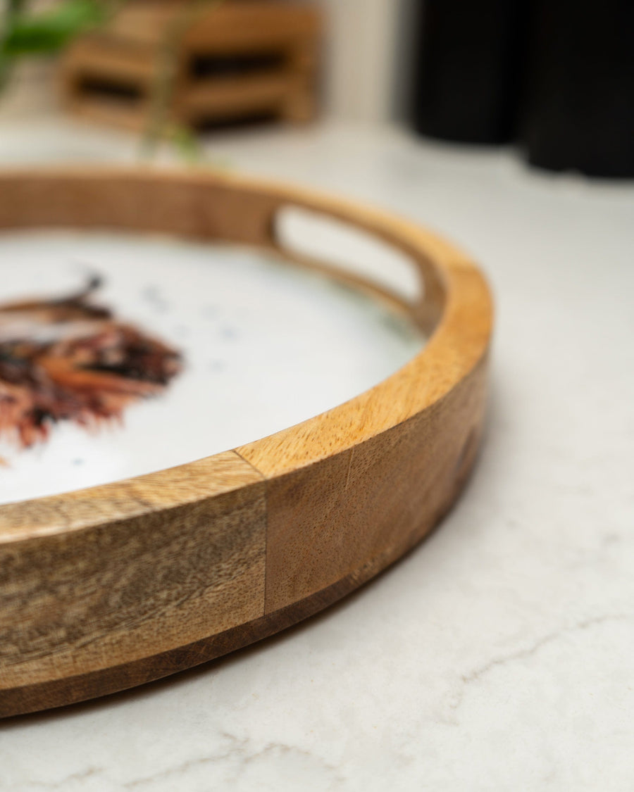 Highland Cow Round Mango Wood Tray