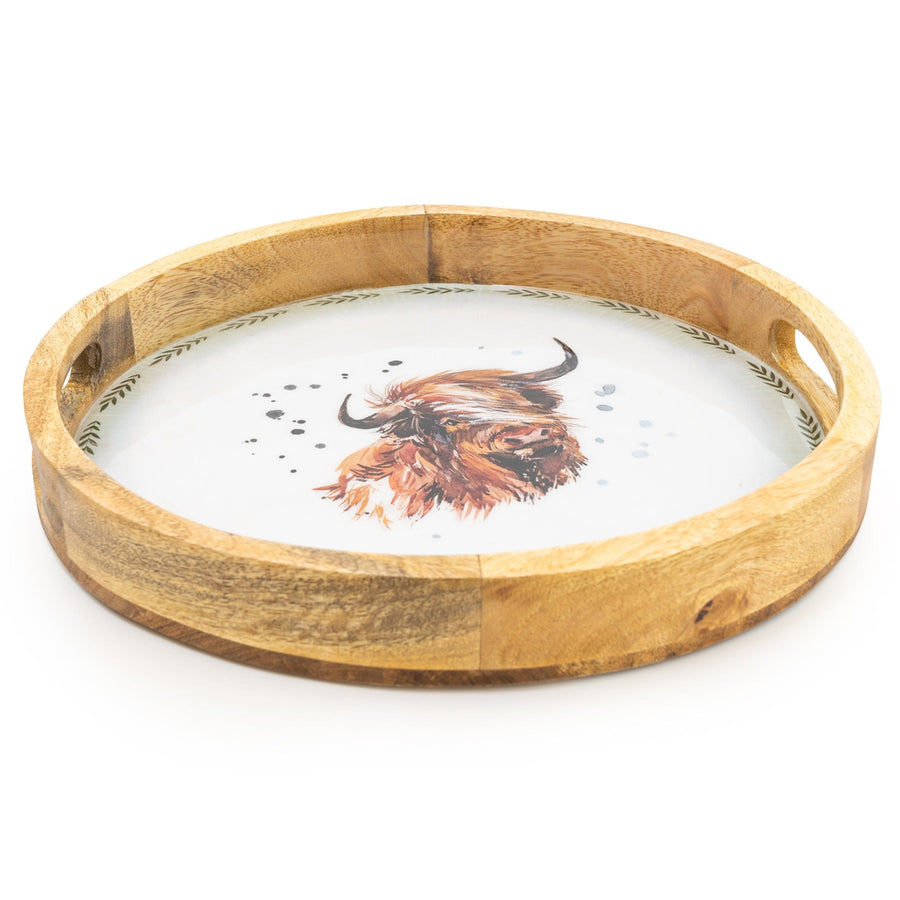 Highland Cow Round Mango Wood Tray