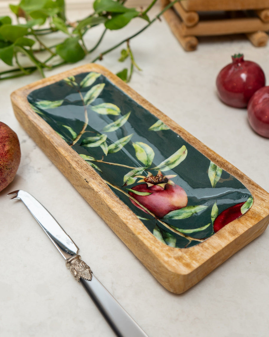 Pomegranate Green Rectangular Mango Wood Tray