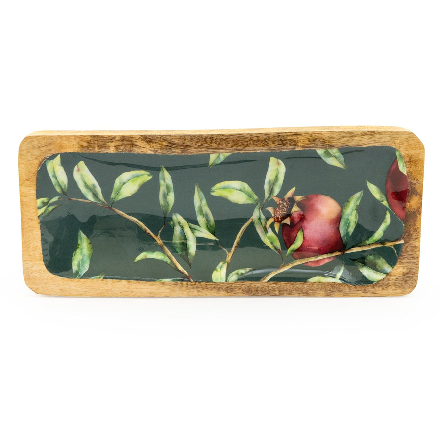 Pomegranate Green Rectangular Mango Wood Tray