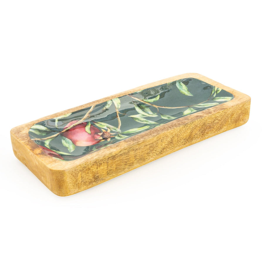 Pomegranate Green Rectangular Mango Wood Tray