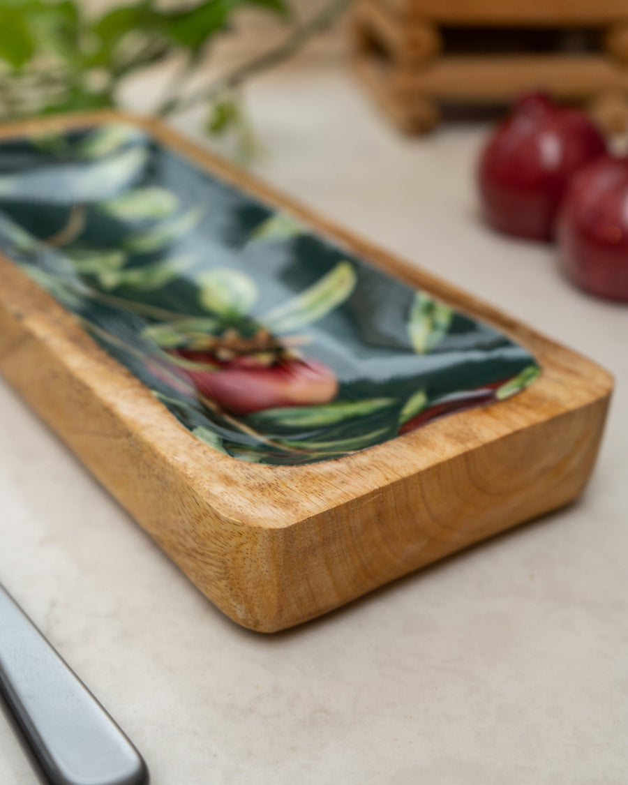 Pomegranate Green Rectangular Mango Wood Tray
