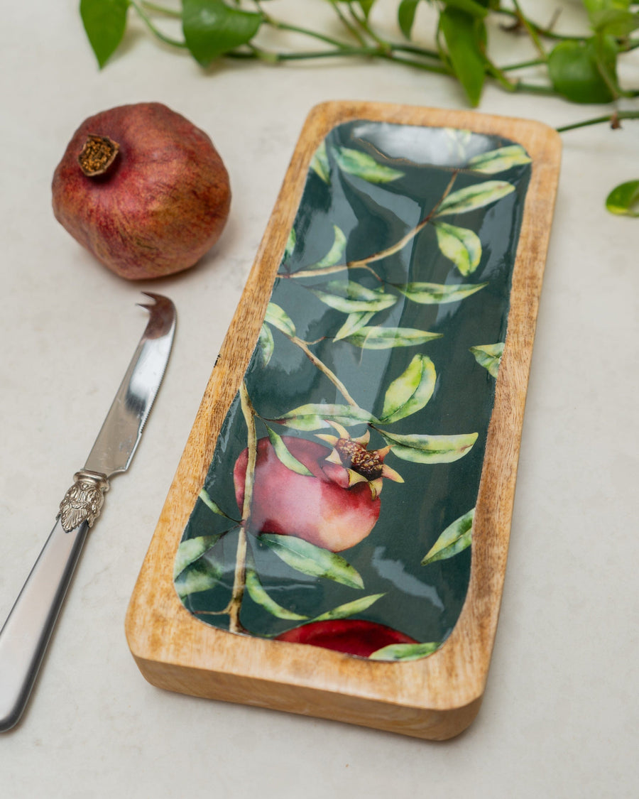 Pomegranate Green Rectangular Mango Wood Tray