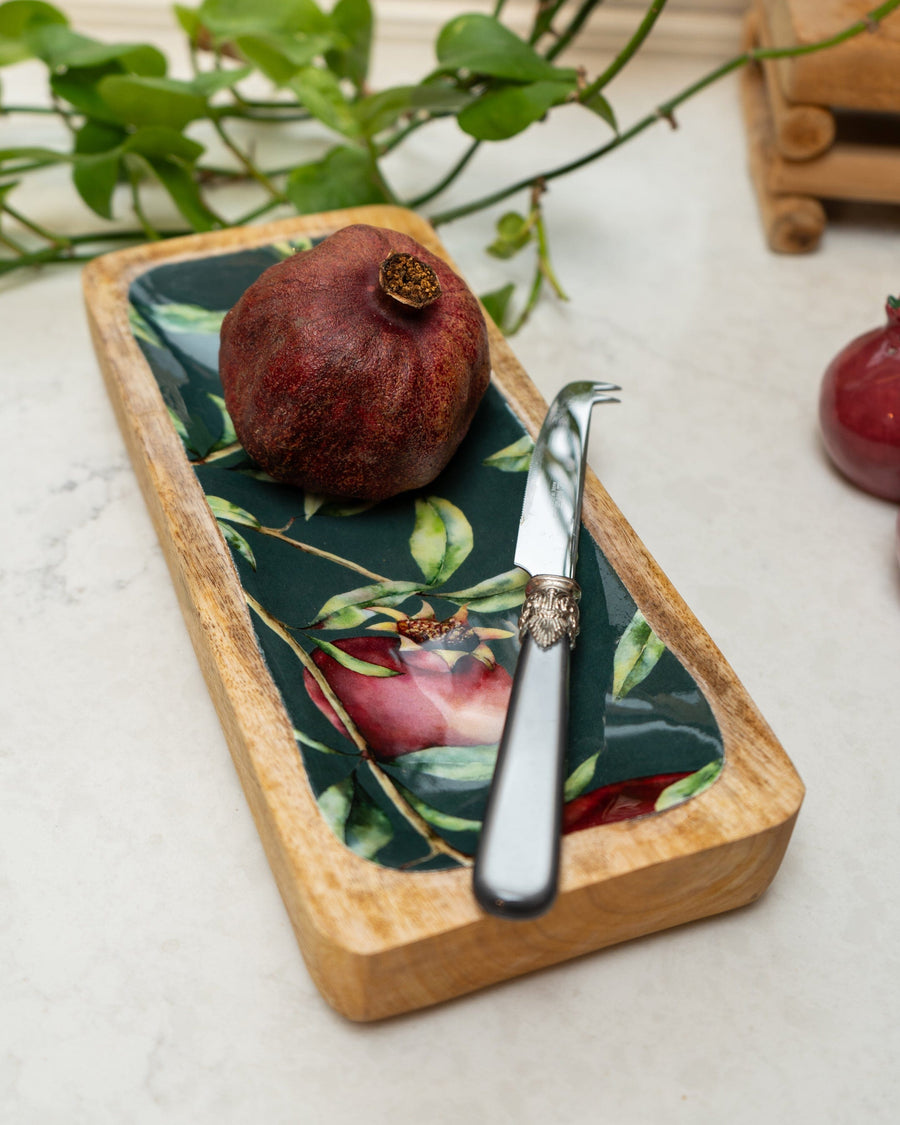 Pomegranate Green Rectangular Mango Wood Tray
