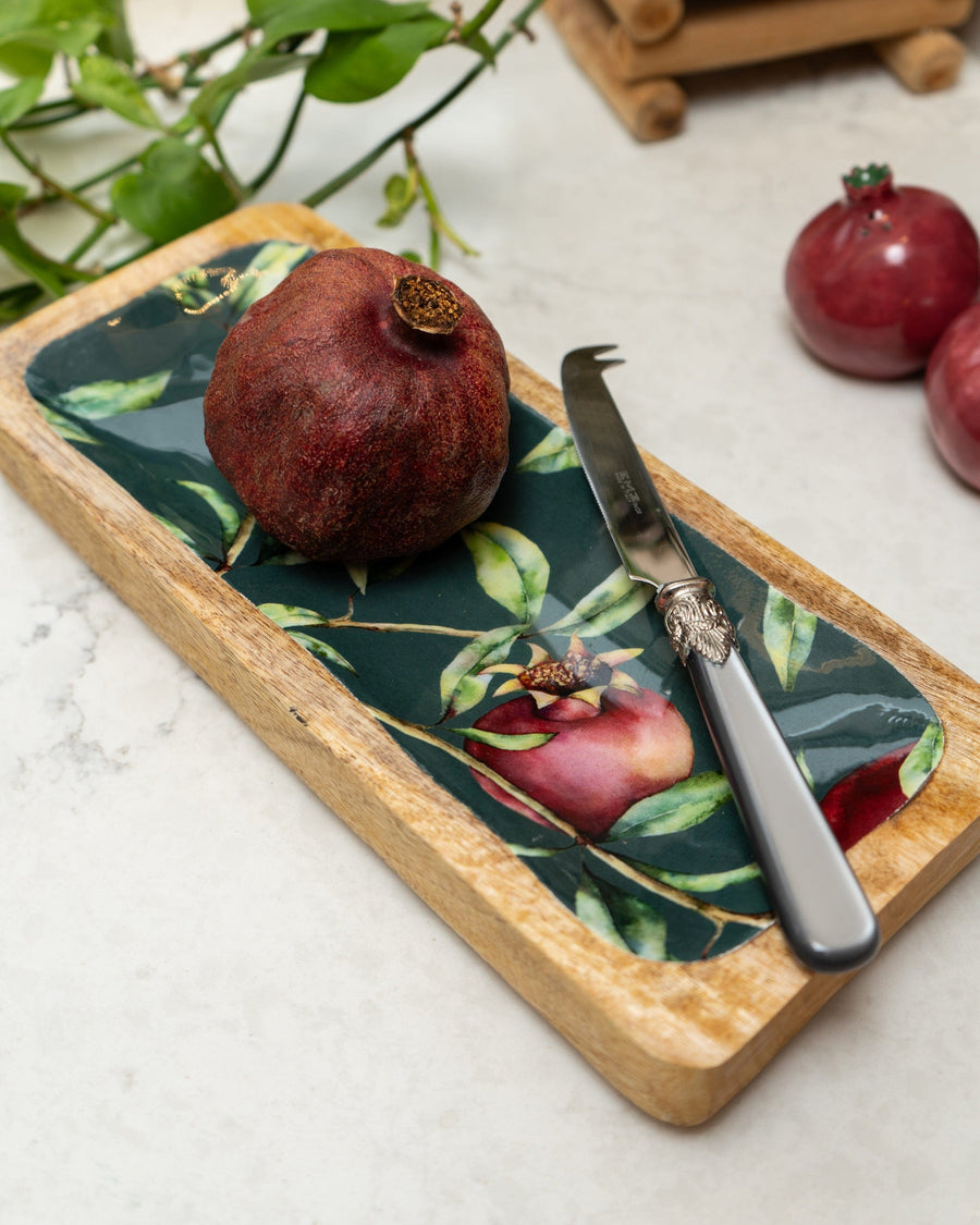 Pomegranate Green Rectangular Mango Wood Tray