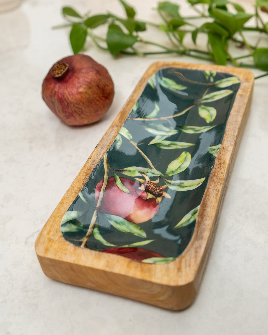 Pomegranate Green Rectangular Mango Wood Tray