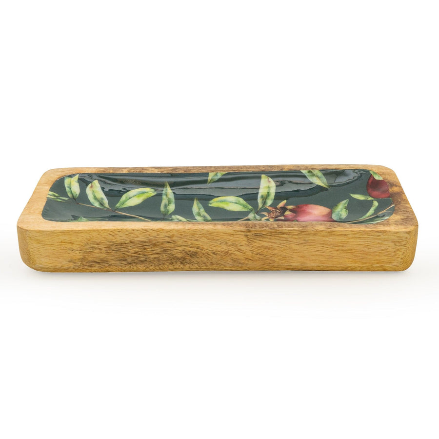 Pomegranate Green Rectangular Mango Wood Tray