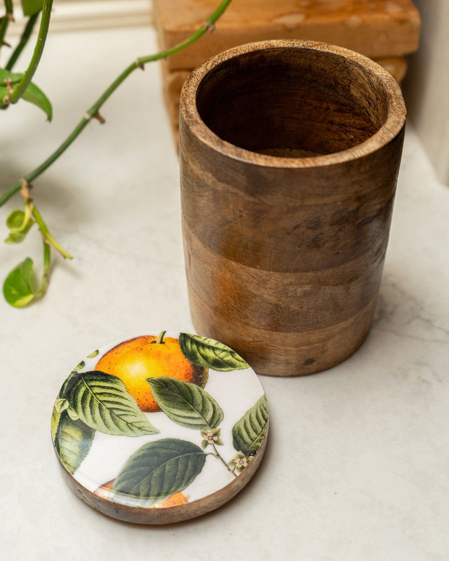 Orange Blossom Small Mango Wood Storage Jar