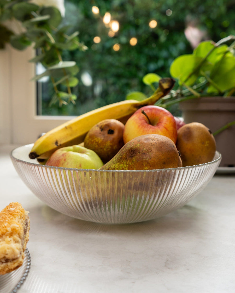 Large Clear Ridged Glass Bowl