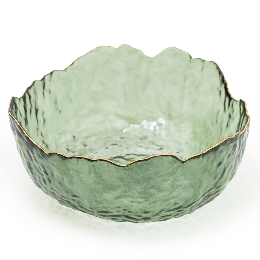 Small Green Glass Wavy Bowl with Gold Rim