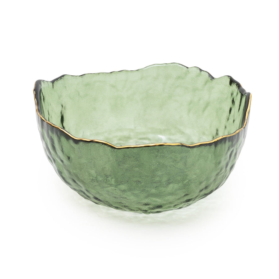 Small Green Glass Wavy Bowl with Gold Rim