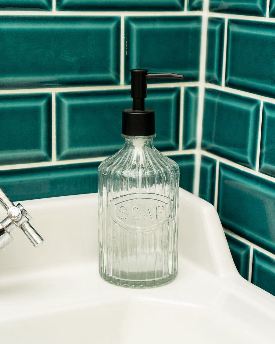 Clear Glass Soap Dispenser with Black Pump