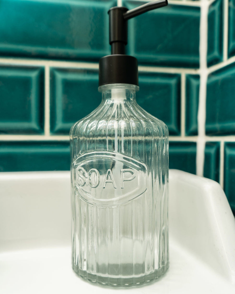 Clear Glass Soap Dispenser with Black Pump