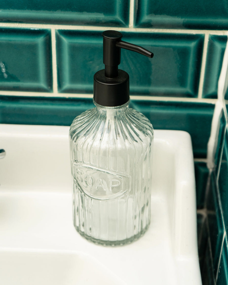 Clear Glass Soap Dispenser with Black Pump