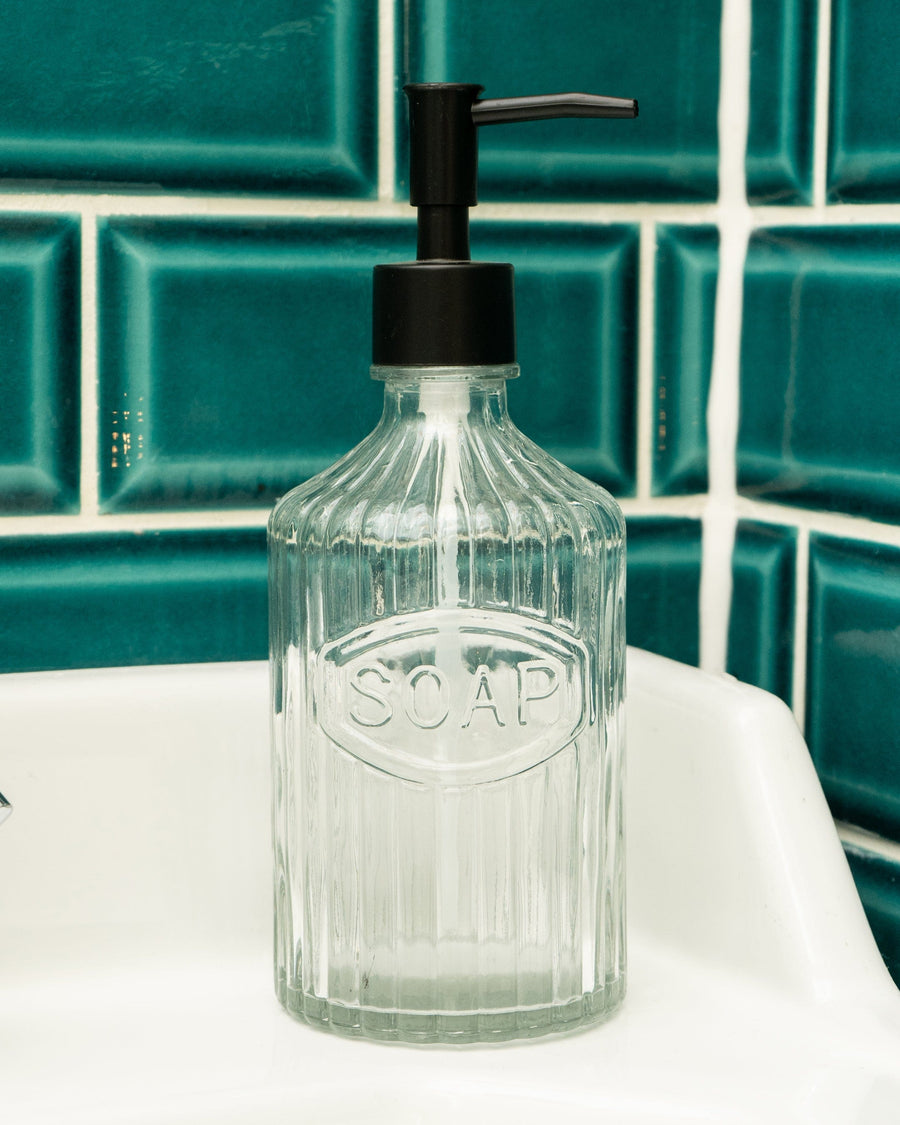 Clear Glass Soap Dispenser with Black Pump