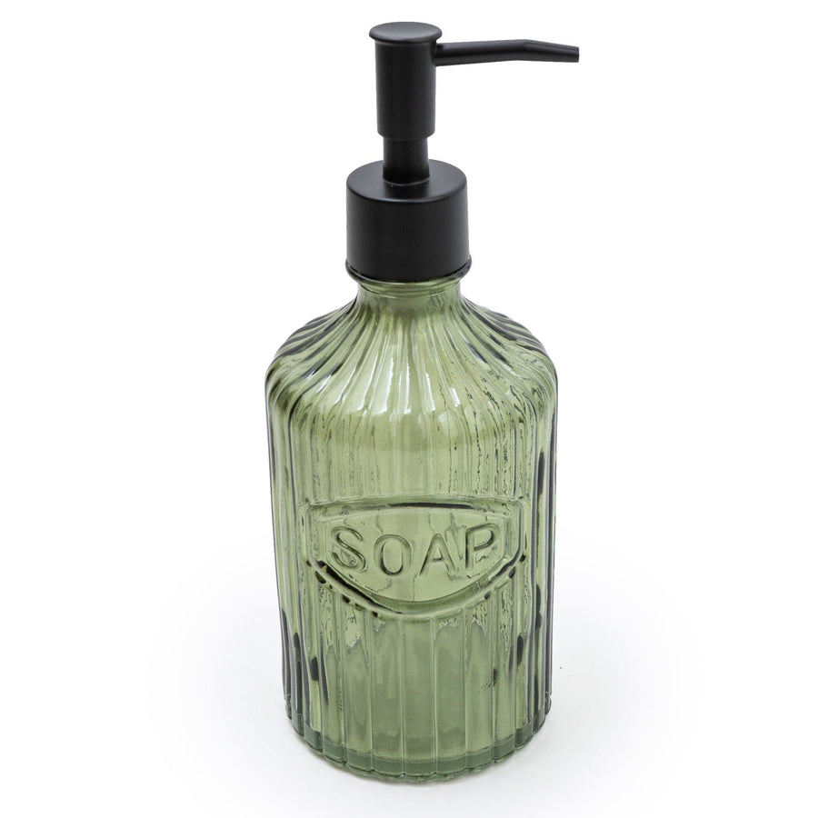 Green Glass Soap Dispenser with Black Pump