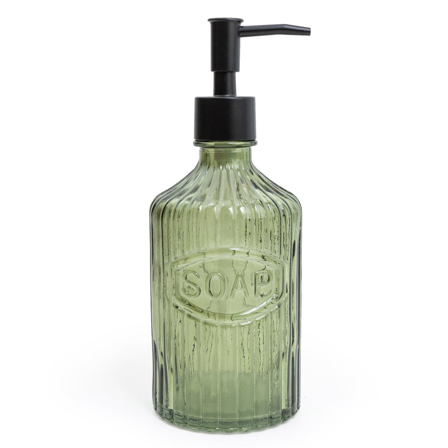 Green Glass Soap Dispenser with Black Pump