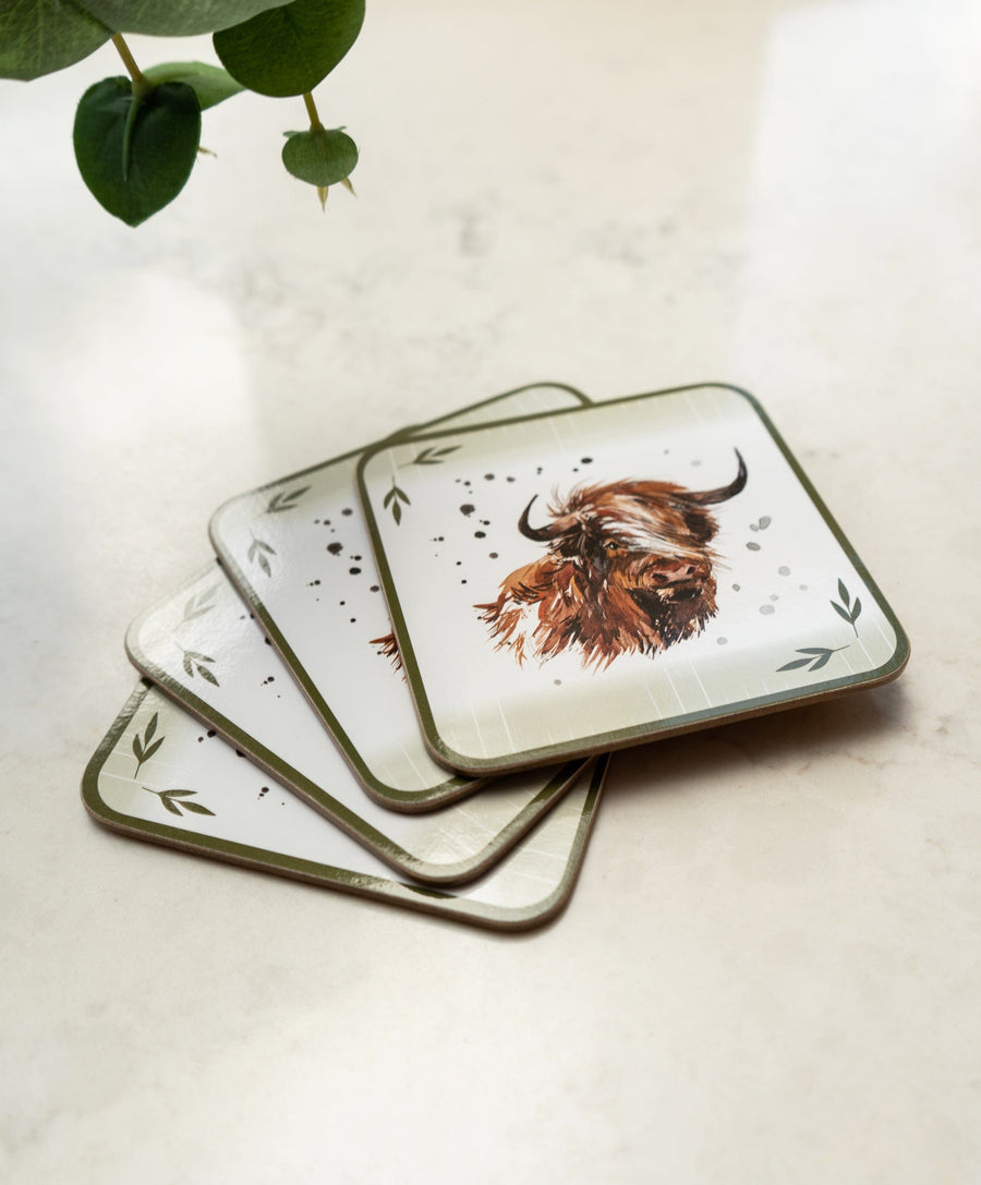 Set Of Four Highland Cow Coasters