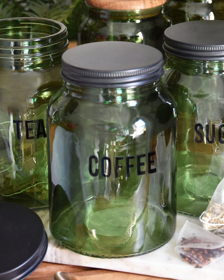 Green Glass Coffee Storage Jar