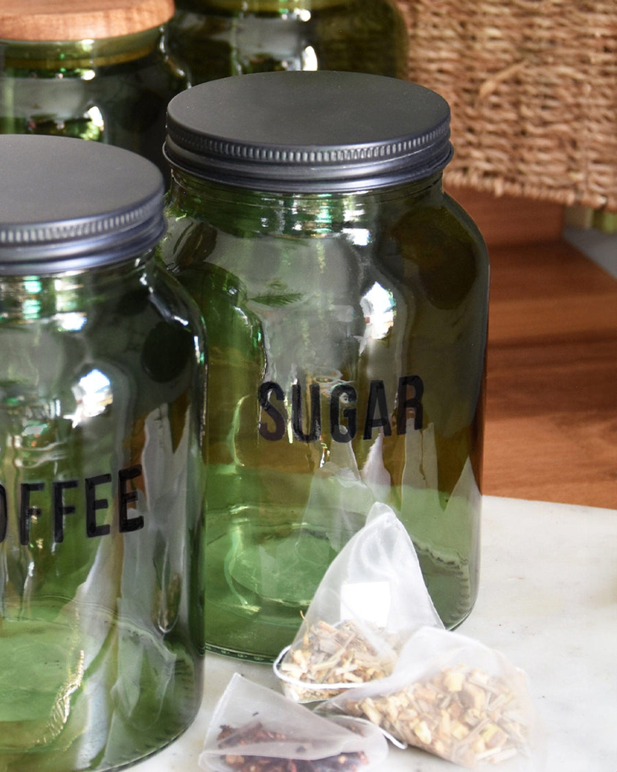 Green Glass Sugar Storage Jar