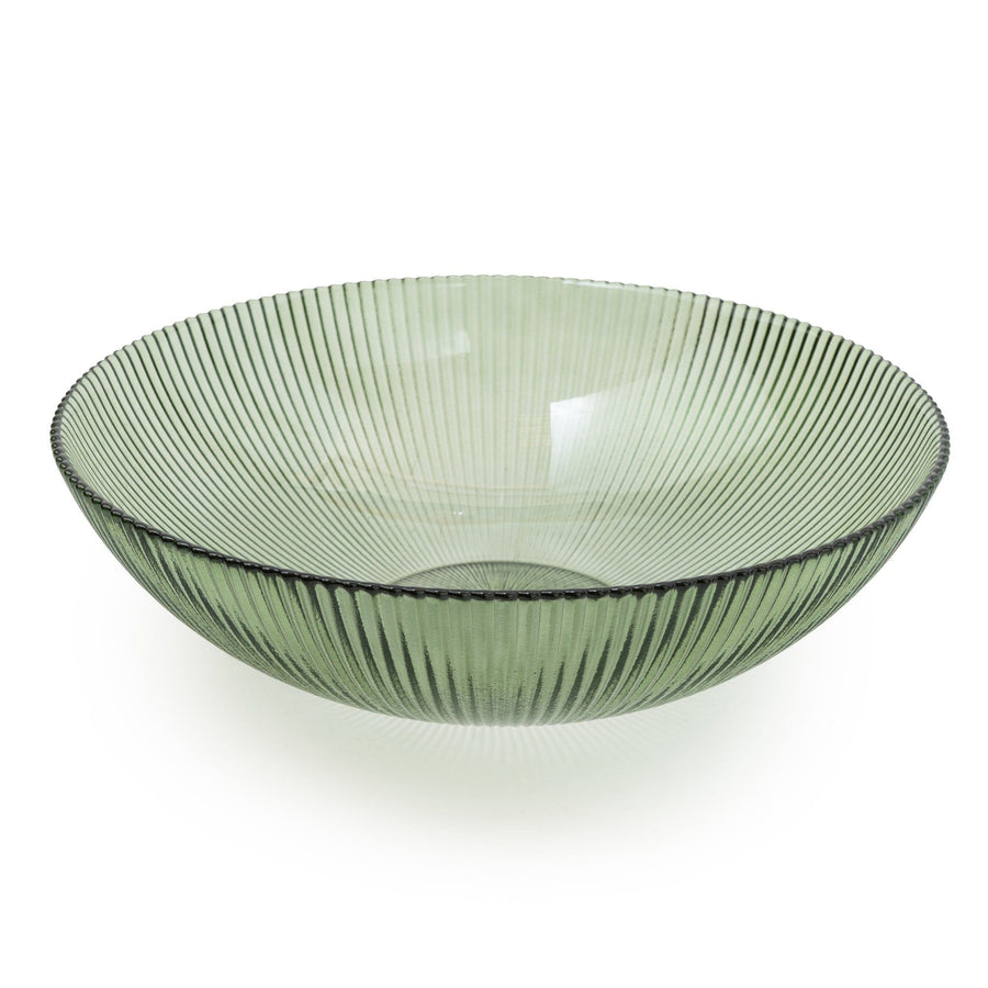 Large Green Ridged Glass Bowl