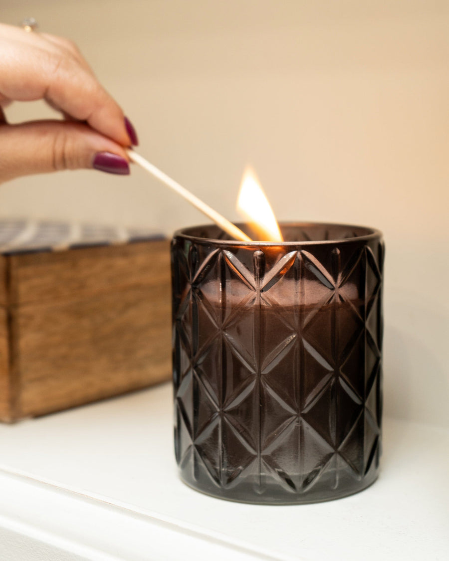 Smokey Black Large Diamond Glass Candle