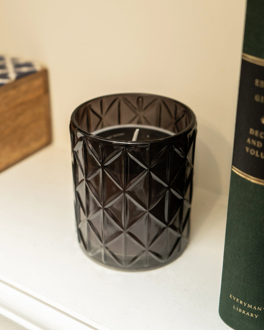 Smokey Black Large Diamond Glass Candle