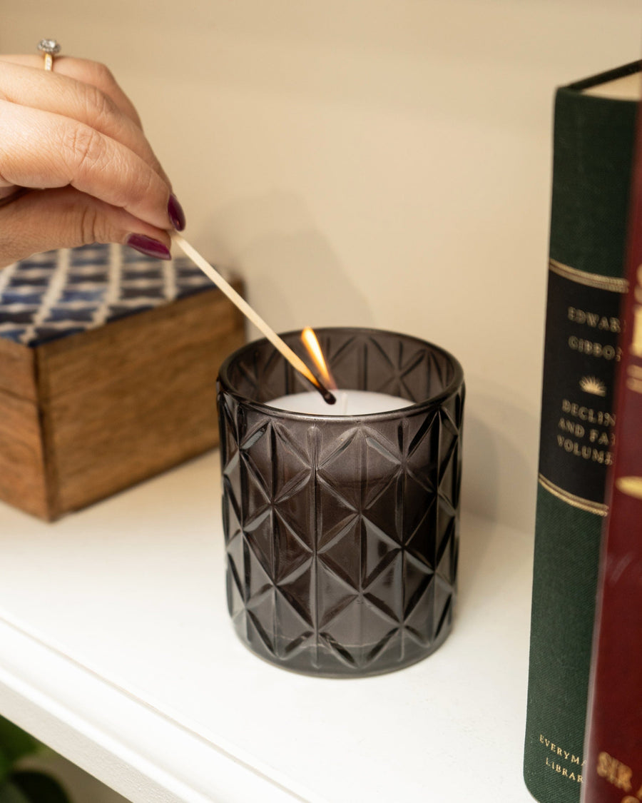 Smokey Black Large Diamond Glass Candle