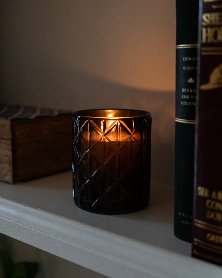 Smokey Black Large Diamond Glass Candle