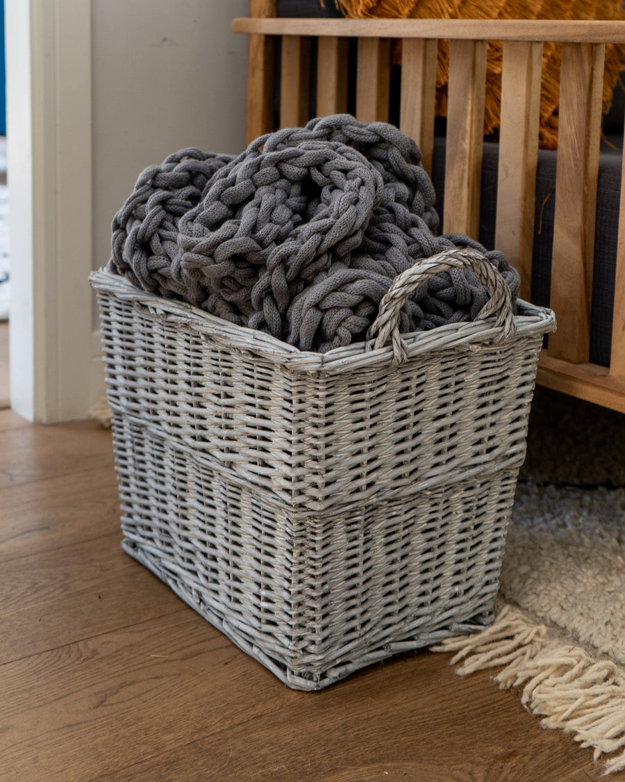 Grey Rectangular Log Basket