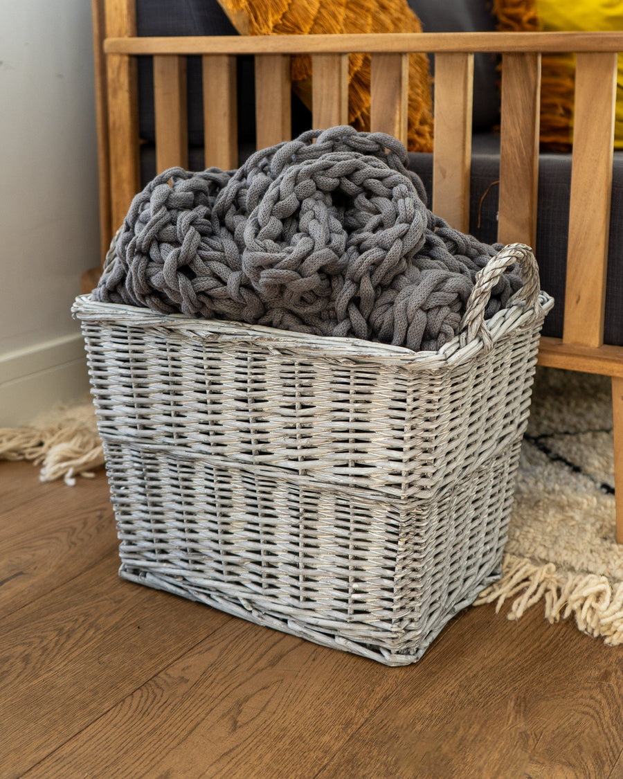 Grey Rectangular Log Basket