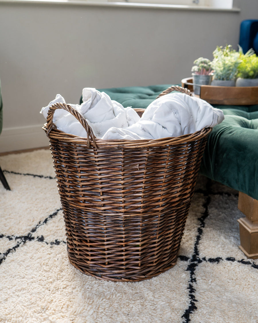 Dark Brown Round Wicker Log Basket