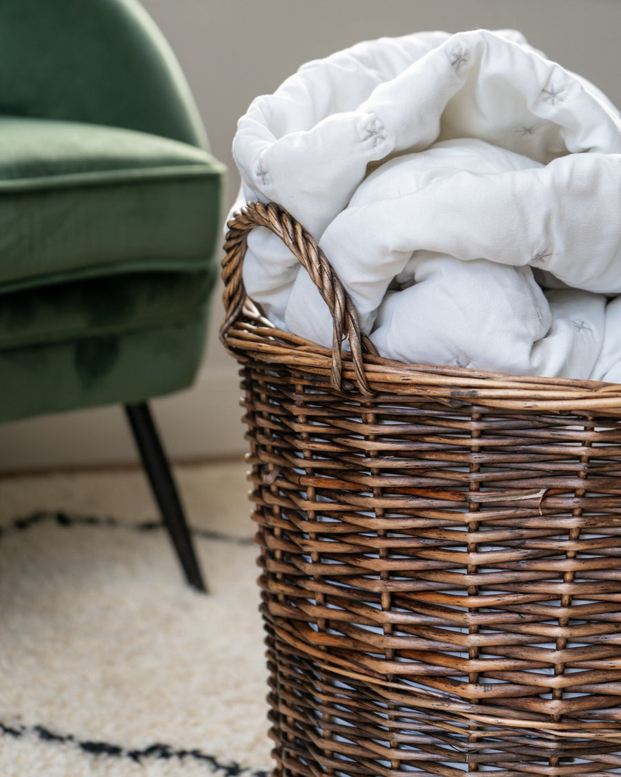 Dark Brown Round Wicker Log Basket