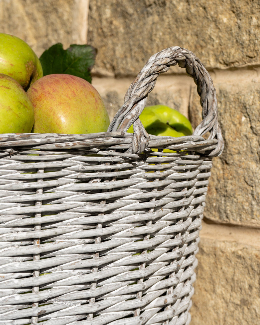 Grey Round Wicker Log Basket